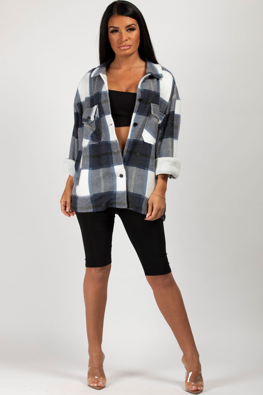 womens check oversized shacket