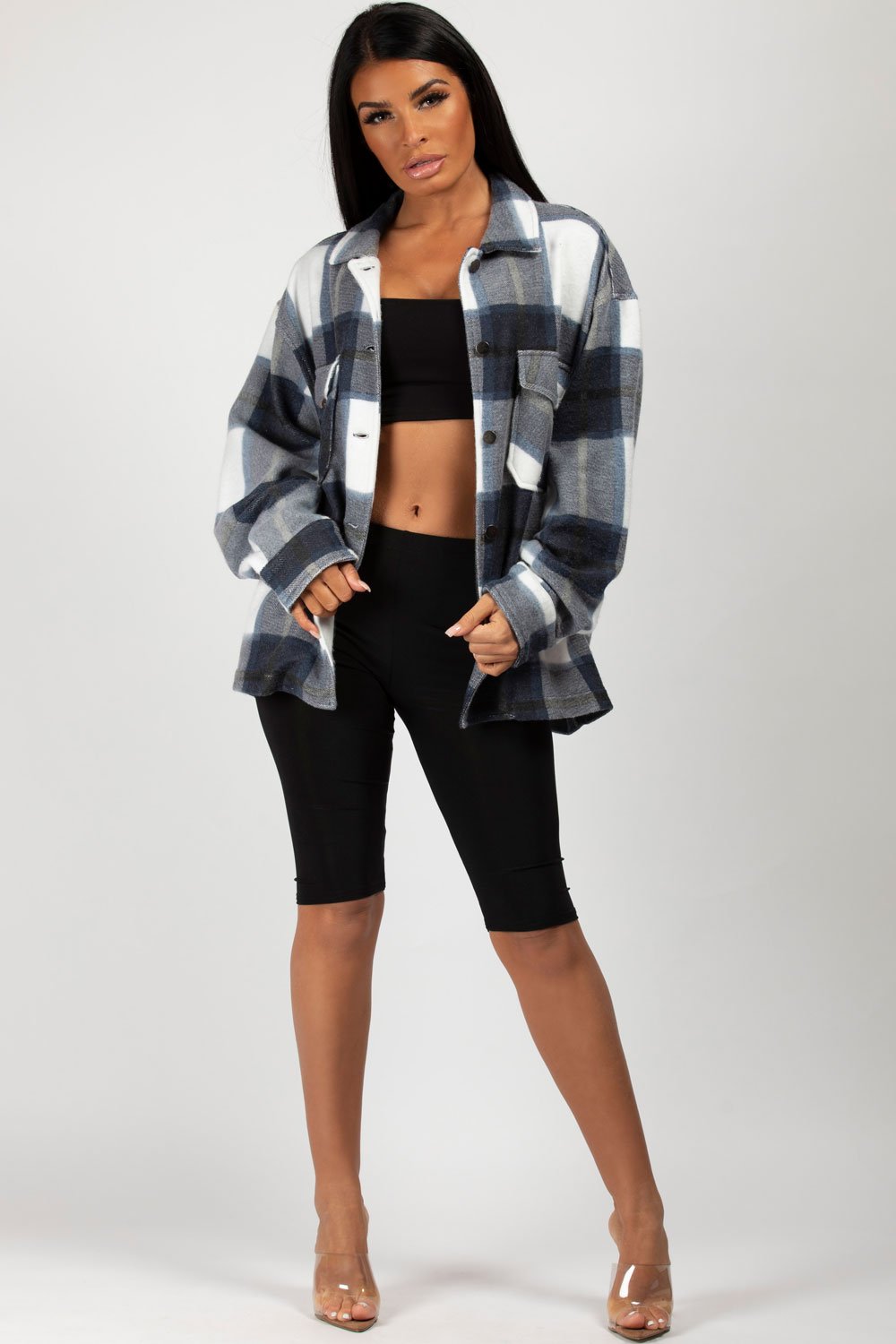 navy oversized check shirt jacket