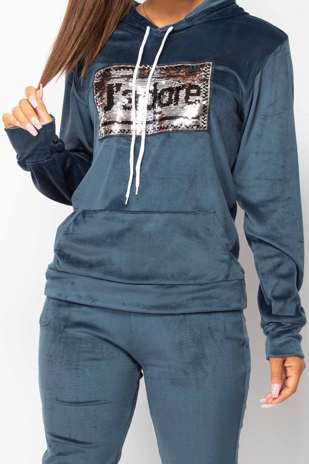 velour lounge set navy