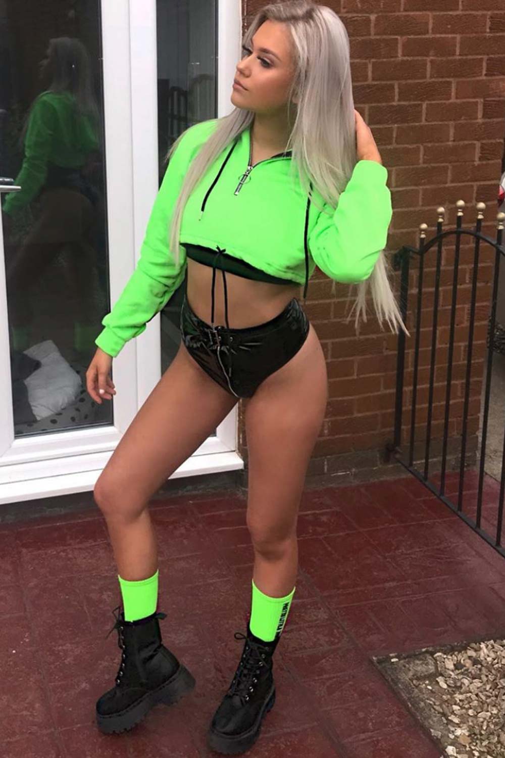 neon green crop hooded sweatshirt