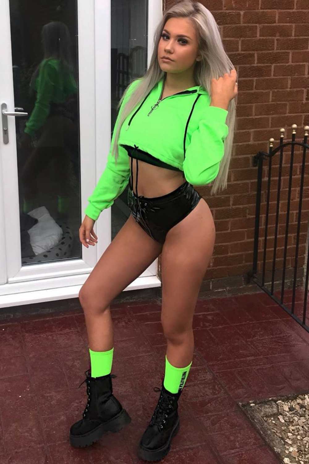 neon green drawstring waist hoodie