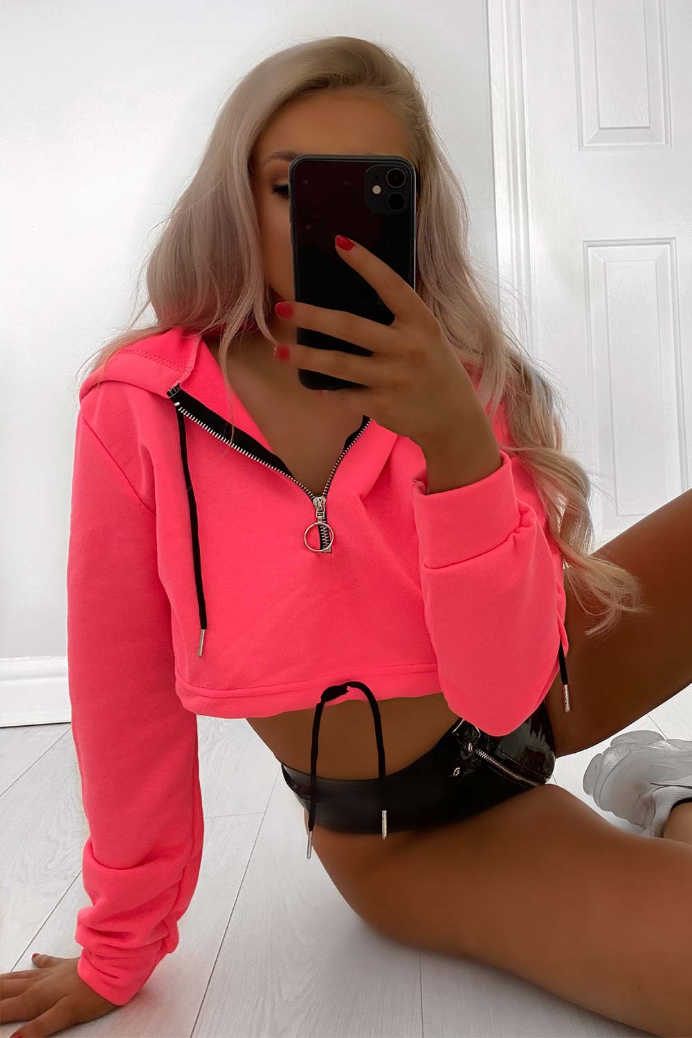 neon pink crop hoodie