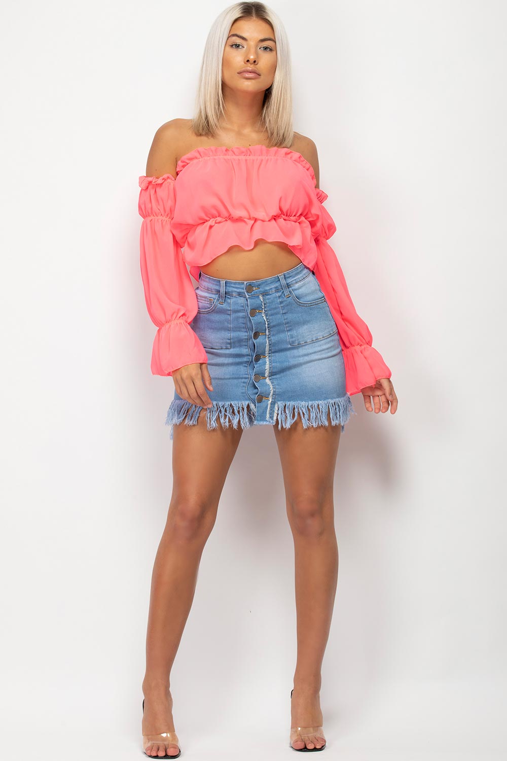 neon pink off shoulder festival crop top