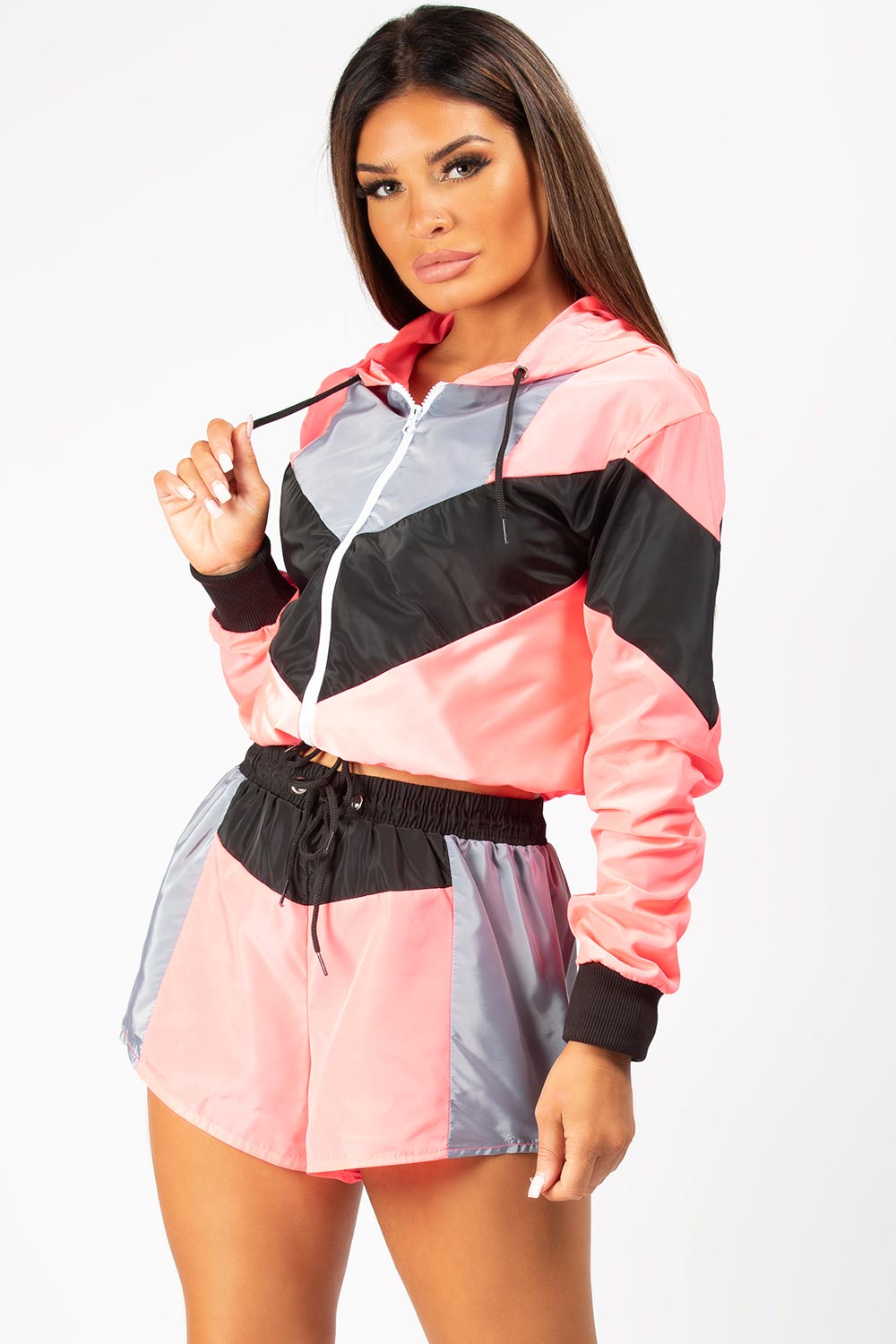 neon pink colour block co ord set