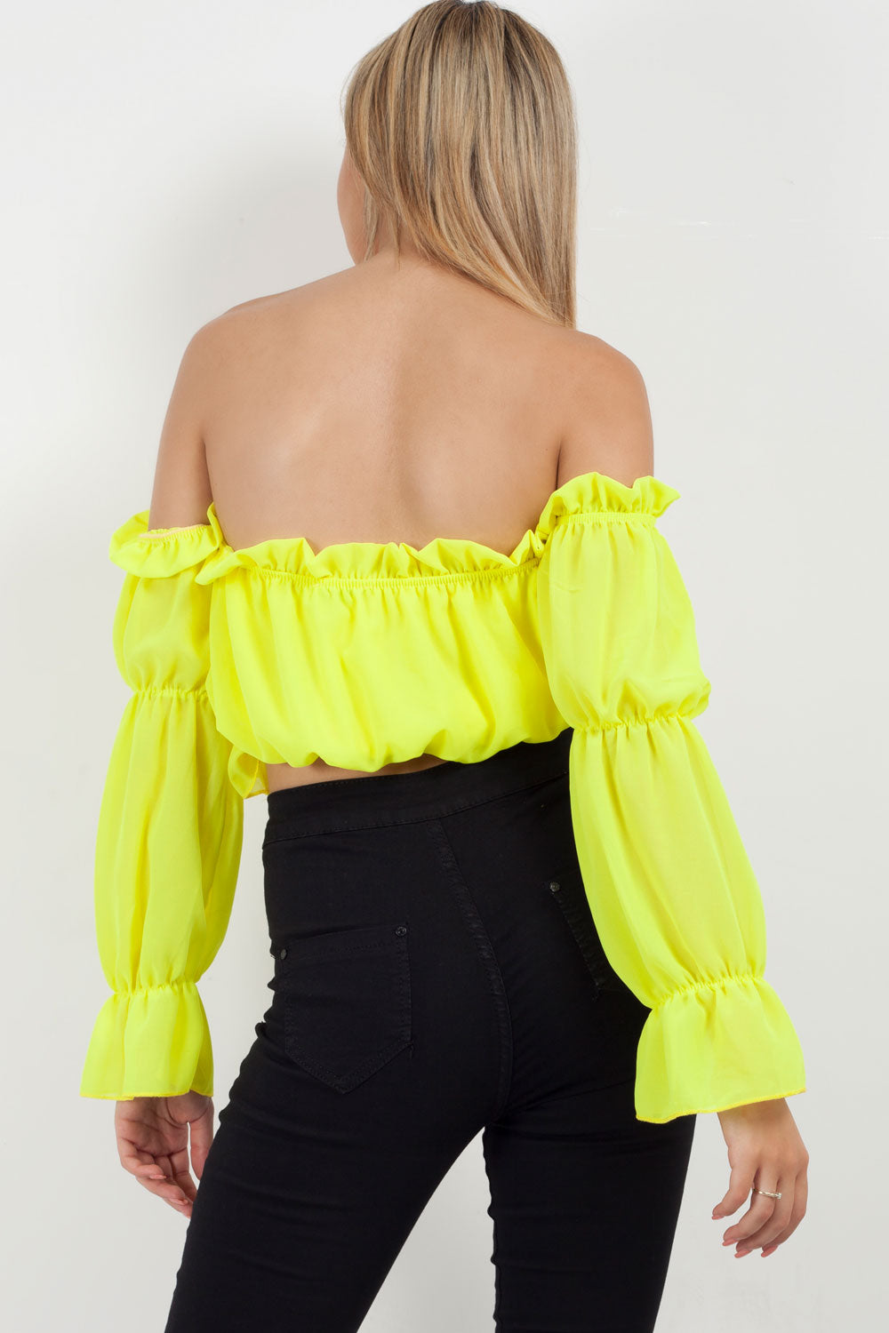 long sleeve crop top neon yellow