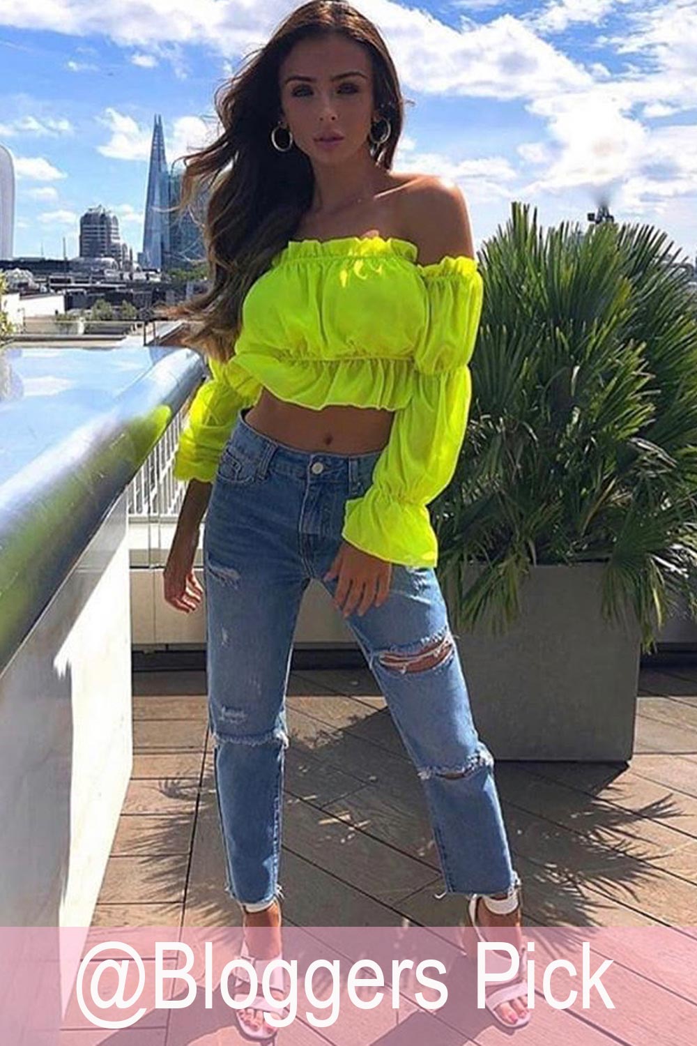 neon yellow bardot frill crop top