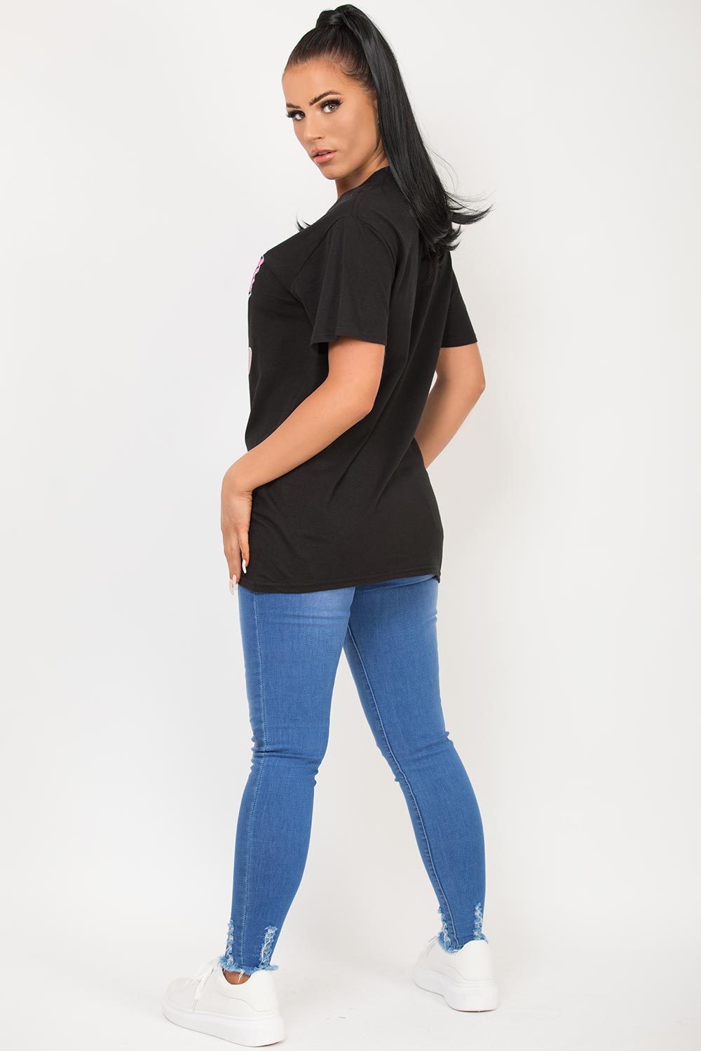 black oversized never enough heart print t shirt