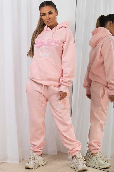 Pink Joggers And Cropped Hoodie Loungewear Set