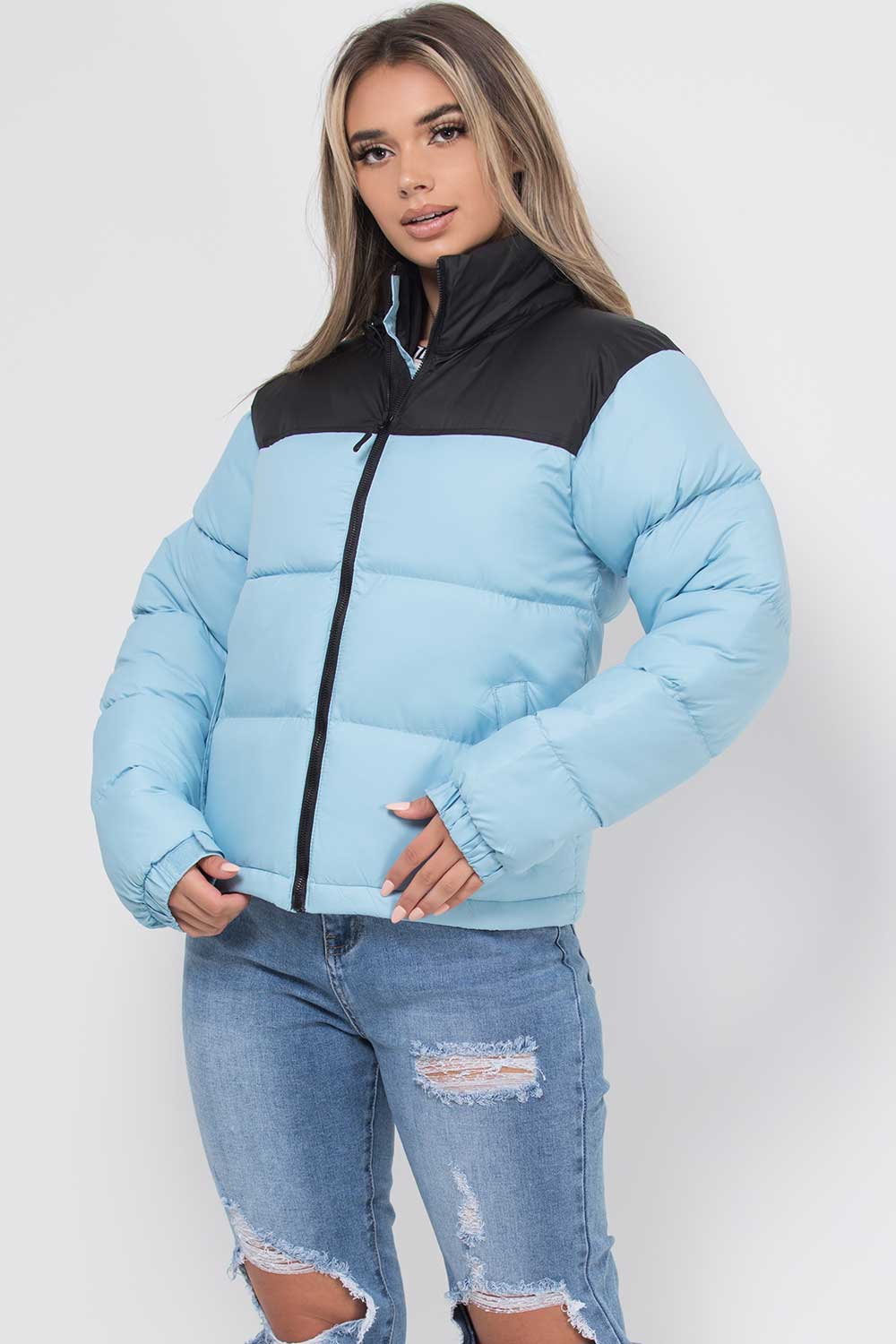 colour block puffer jacket north face inspired