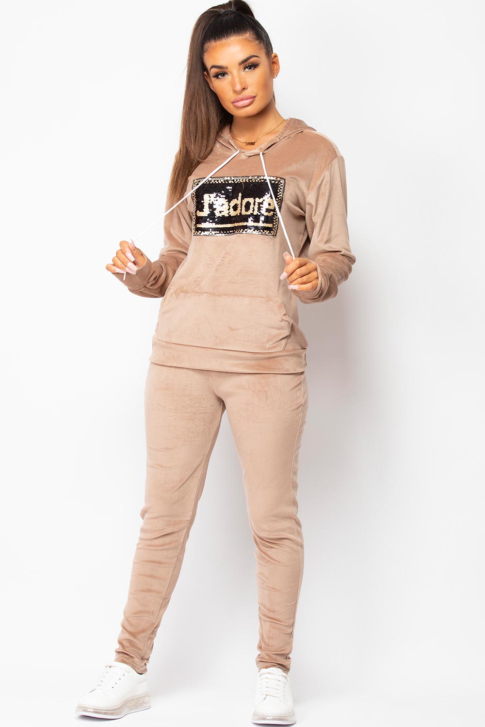 nude velour tracksuit womens