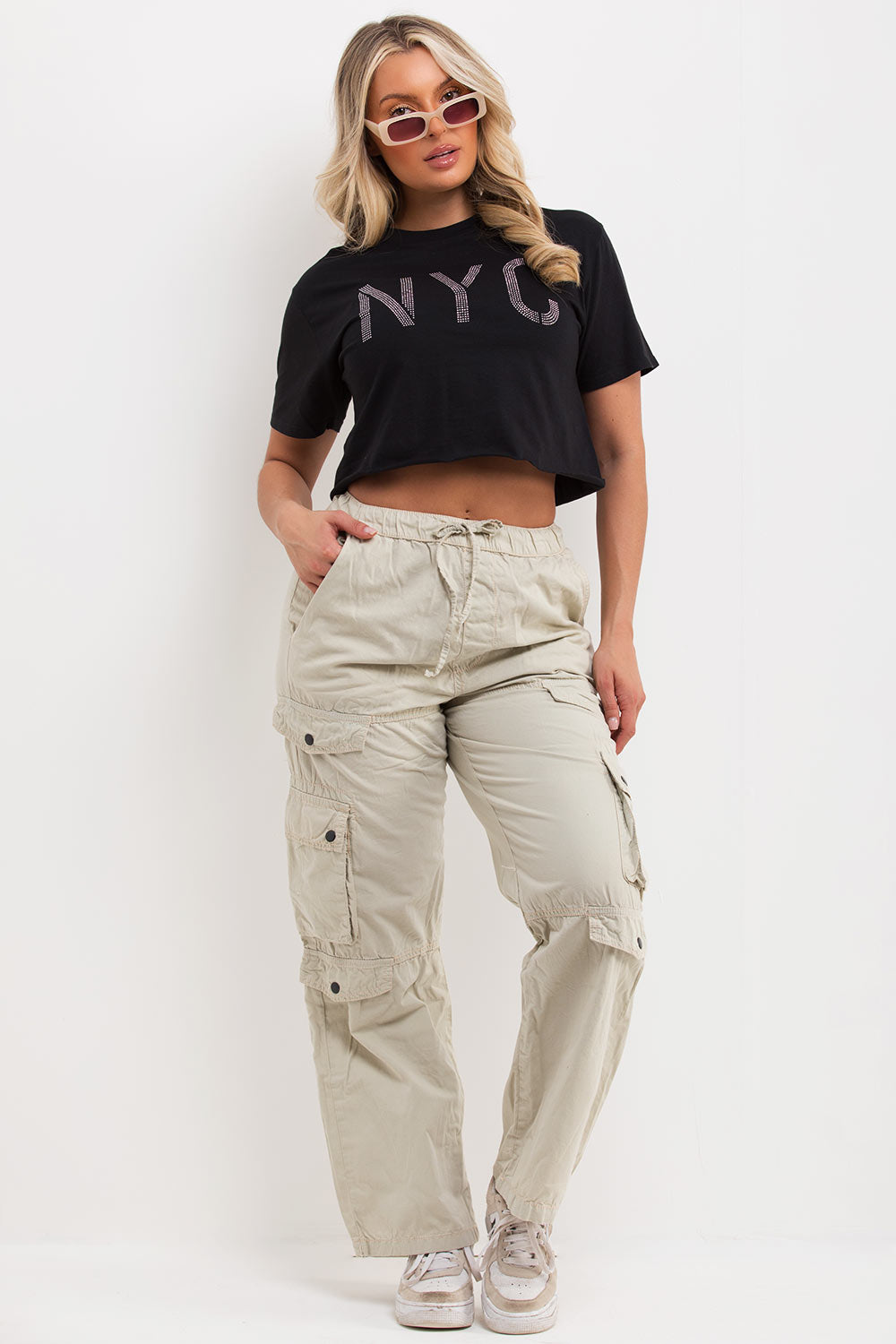 black crop t shirt with diamante detail