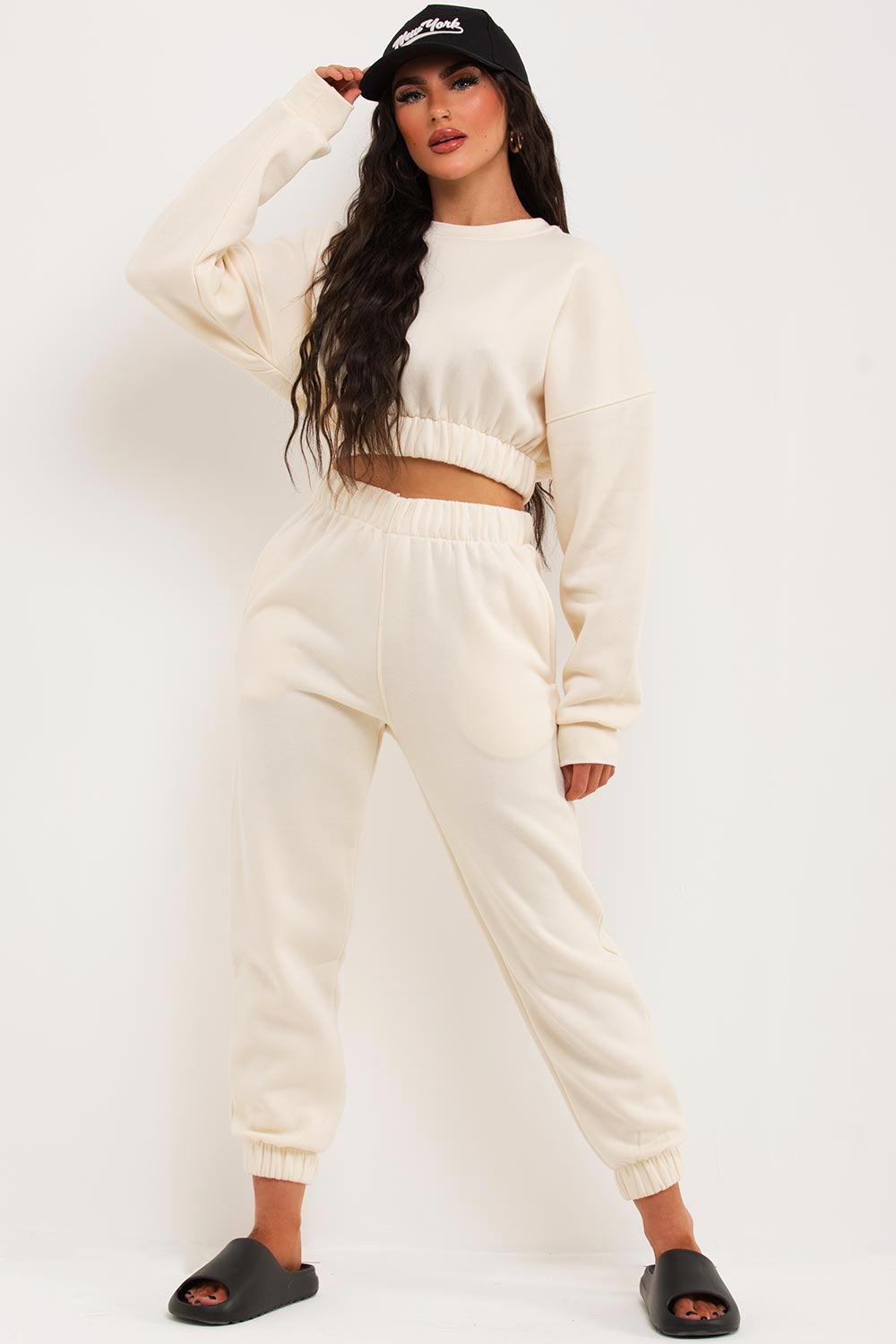 womens crop sweatshirt and joggers co ord