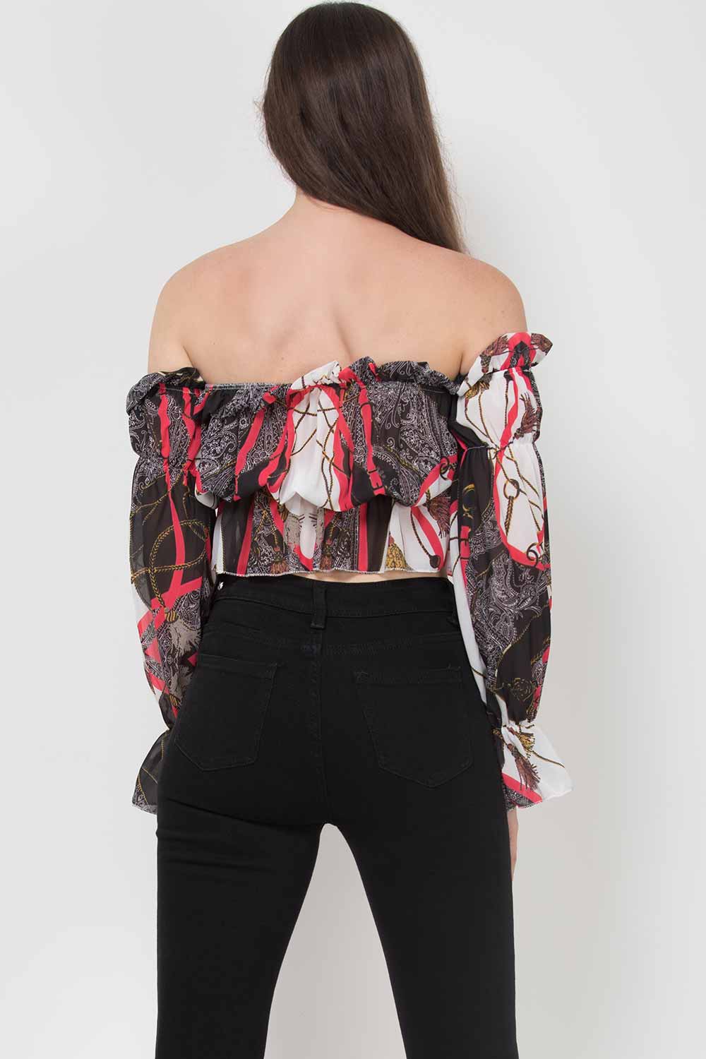 bardot scarf print crop top