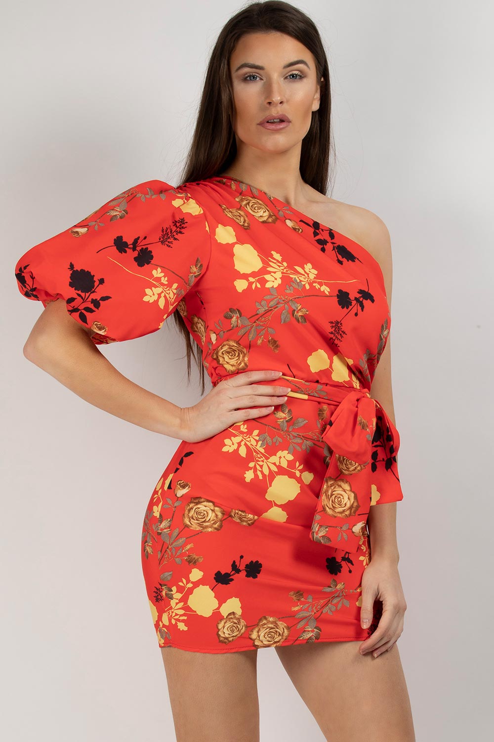 puff shoulder mini floral dress