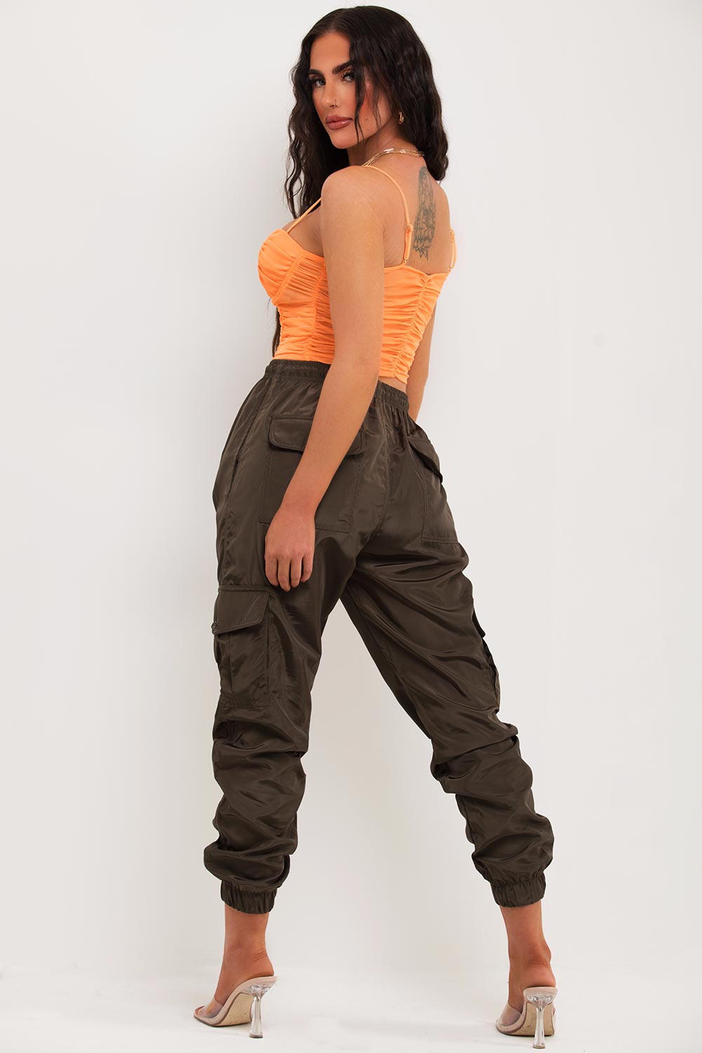 going out ruched mesh bustier crop top