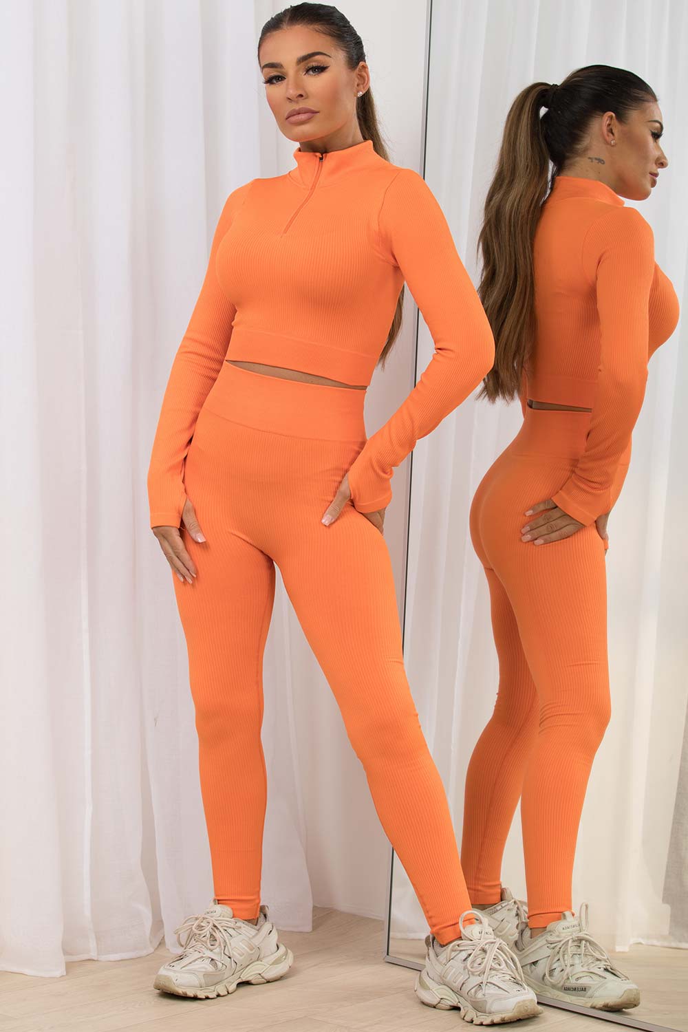 ribbed lounge set with half zip