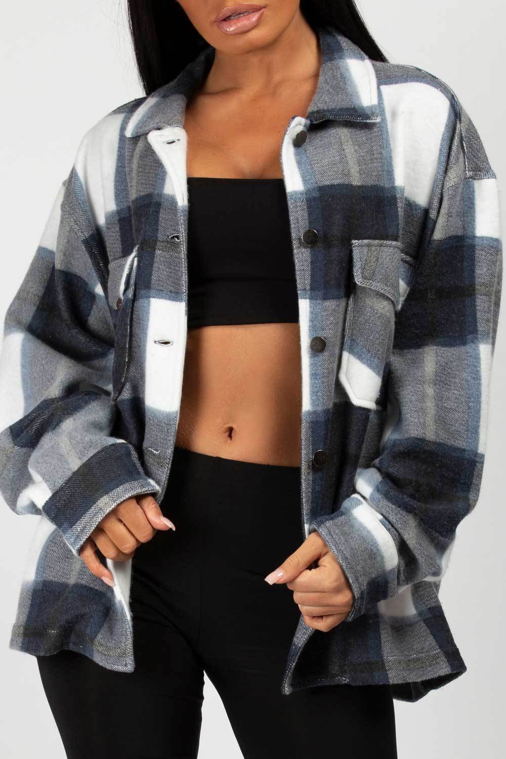 navy check shacket on sale