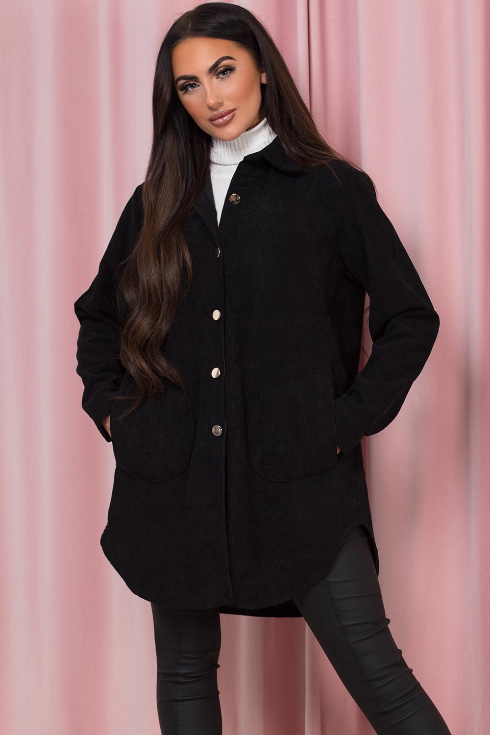 womens black cord shacket