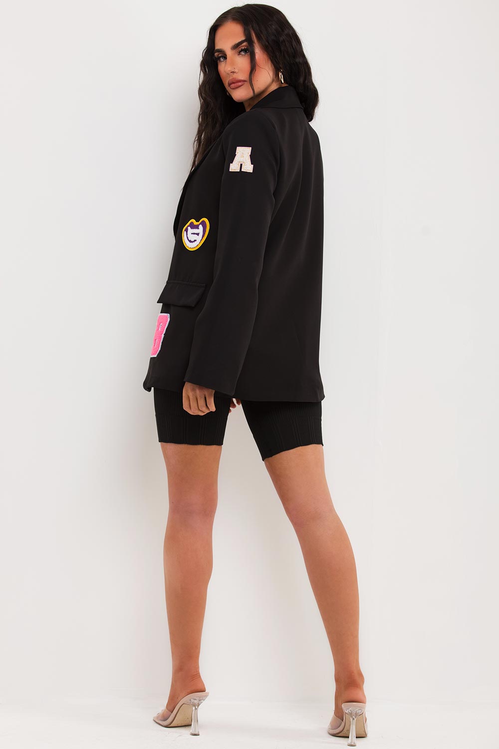 womens blazer with letter b slogan