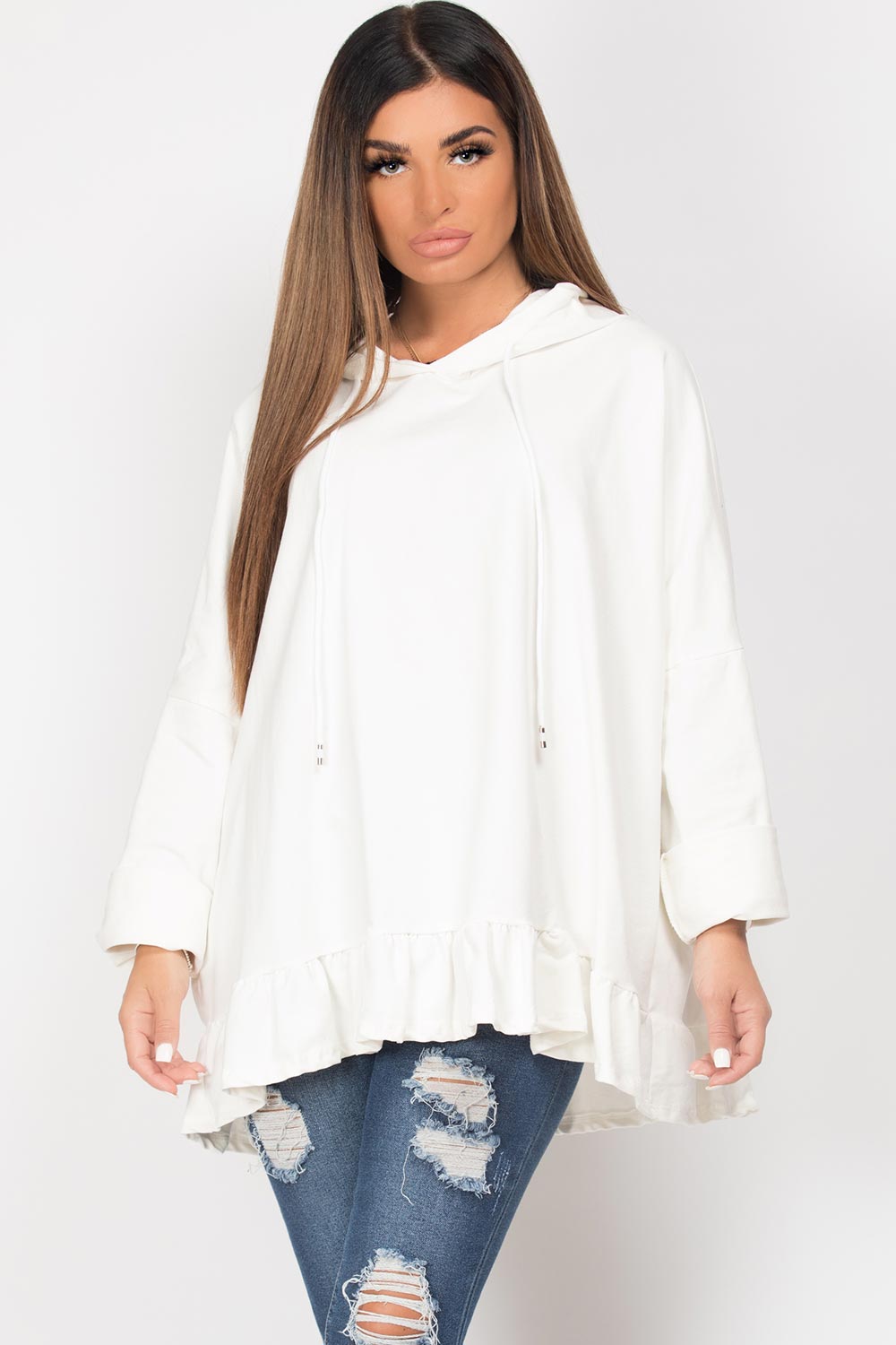 frill hem hoodie oversized