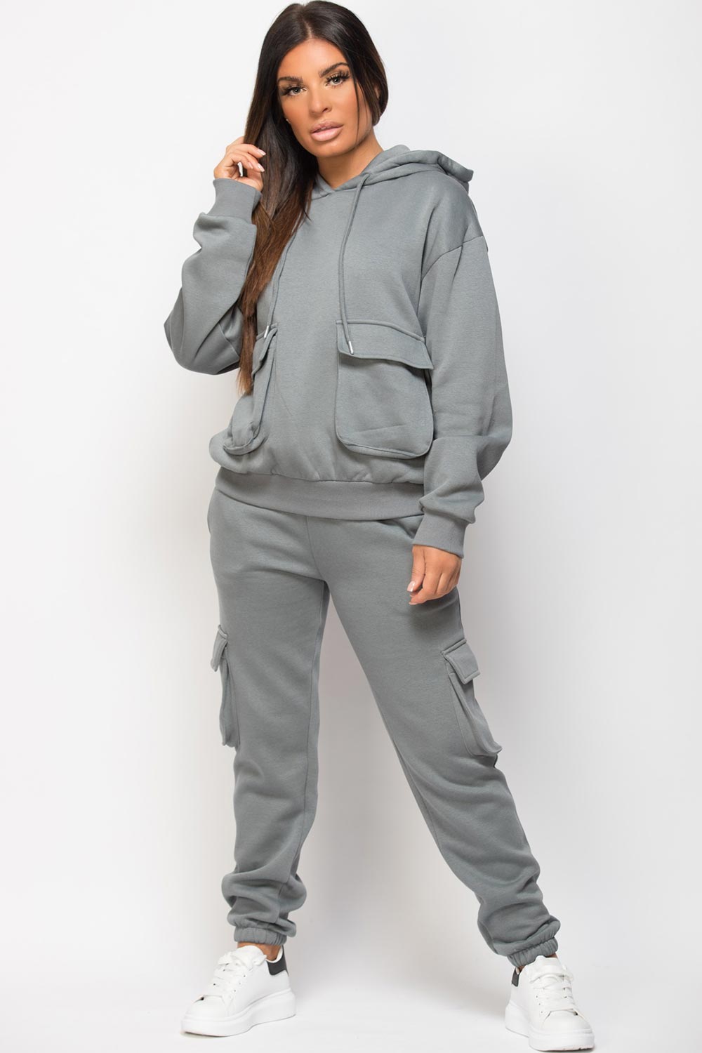 loungewear set with utility pockets grey