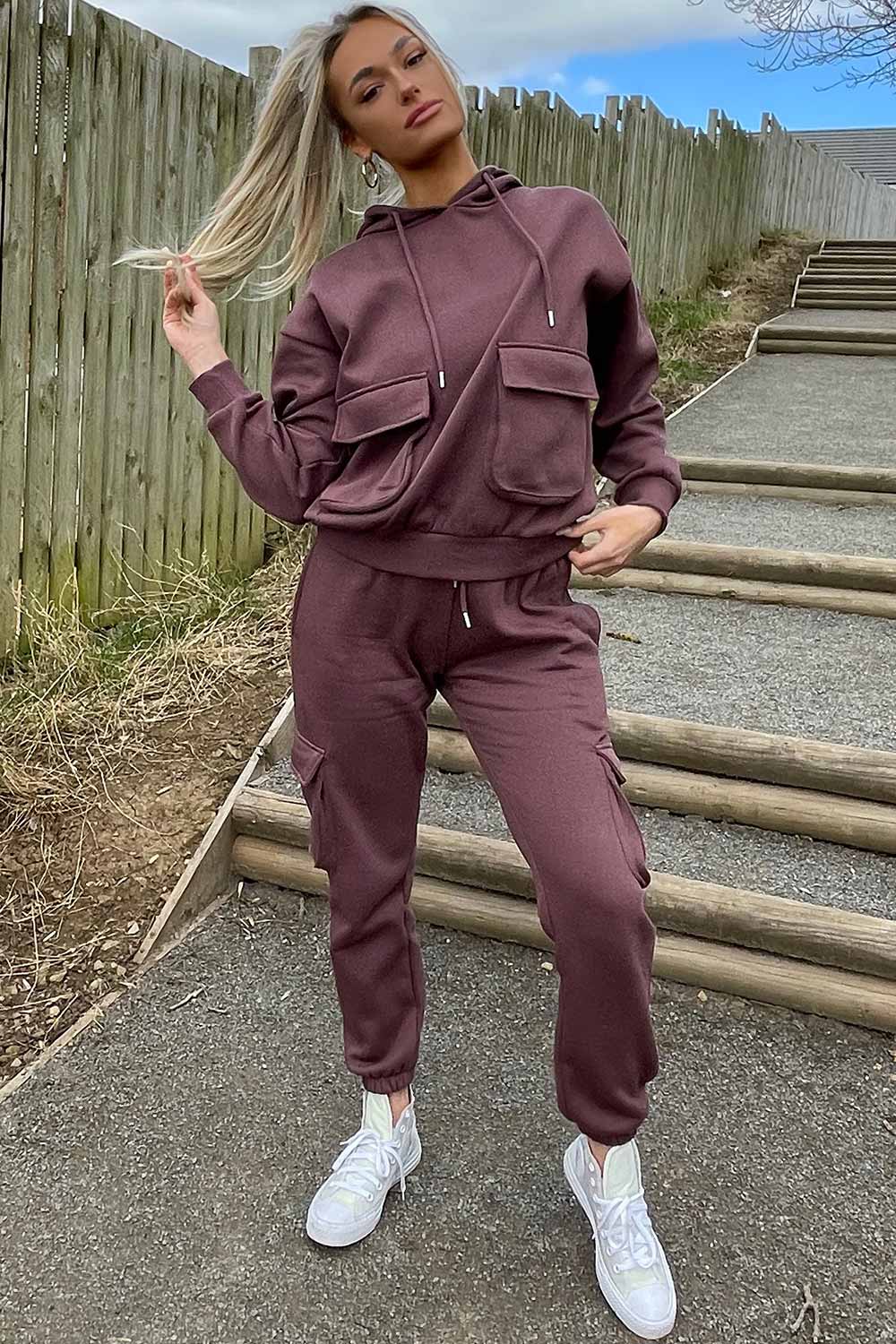 hooded loungewear set with utility pockets