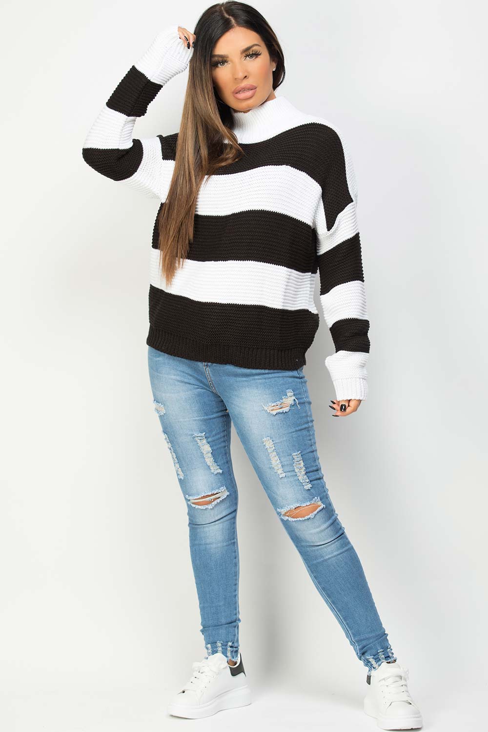 knitted oversized jumper black white stripes