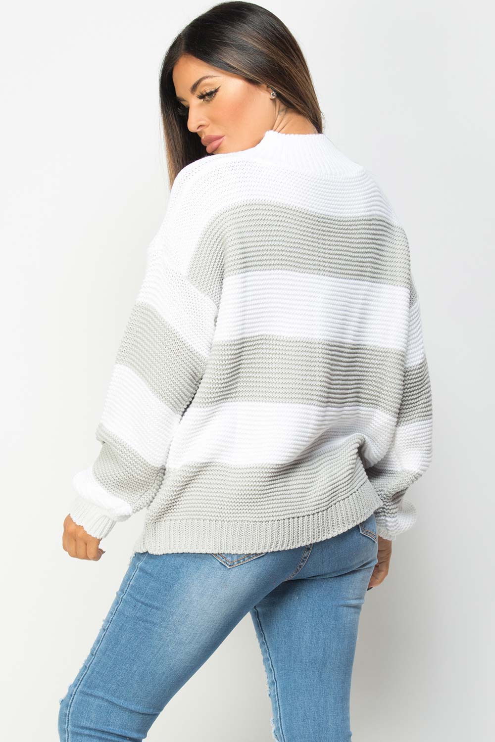 knitted jumper with grey stripes