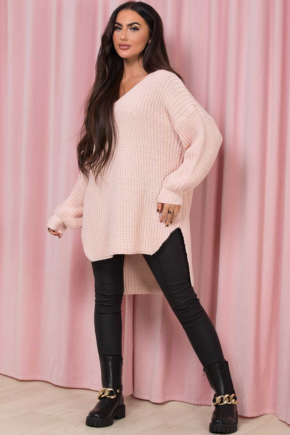 pink oversized knitted jumper womens