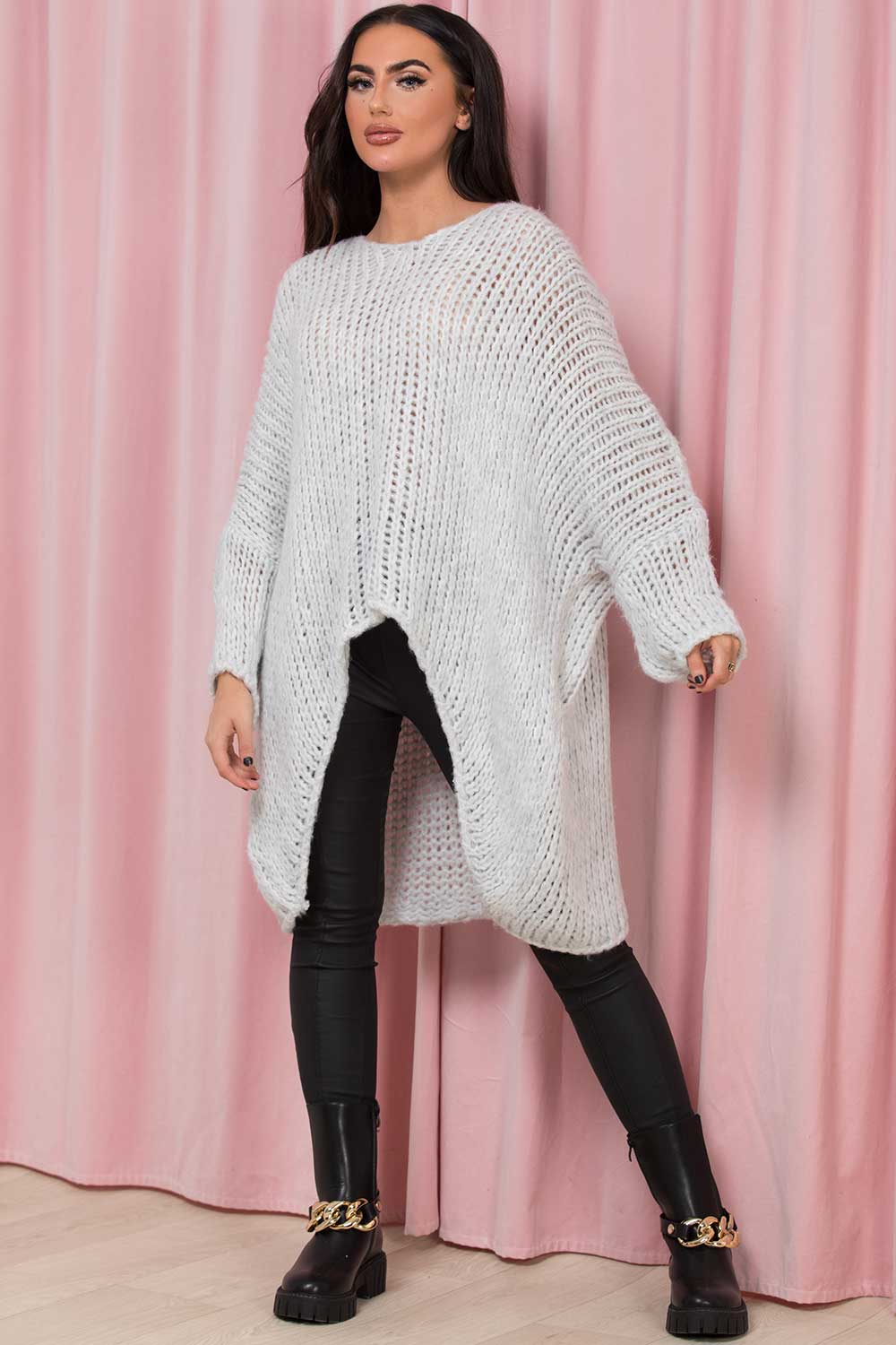 chunky knit oversized long sleeve jumper grey