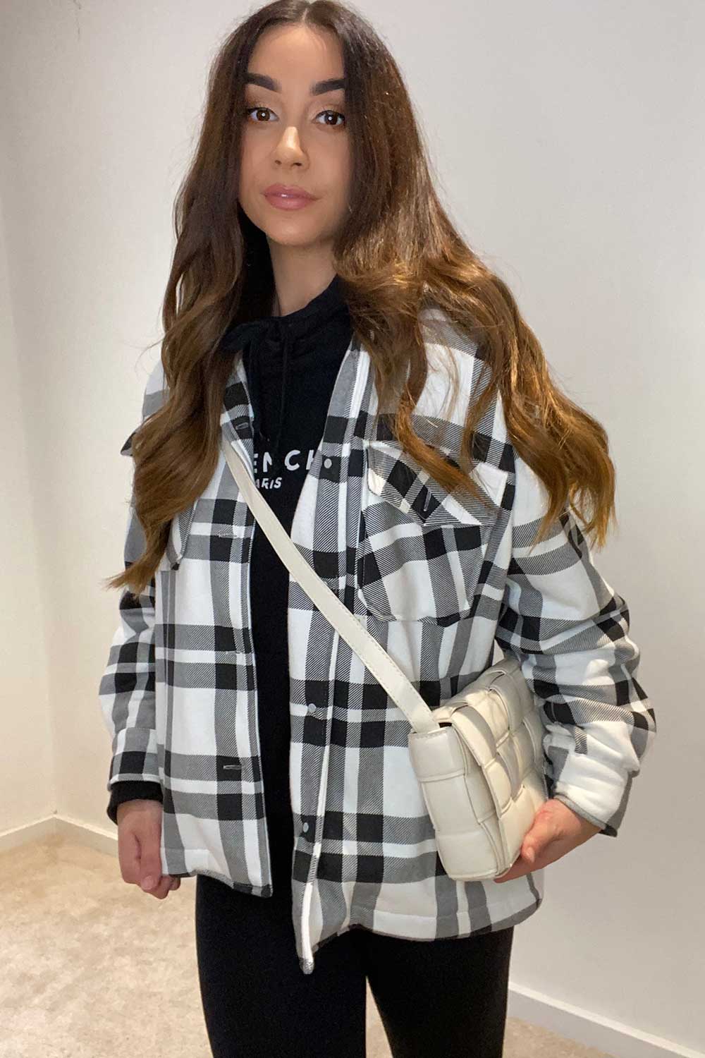 womens oversized check shacket