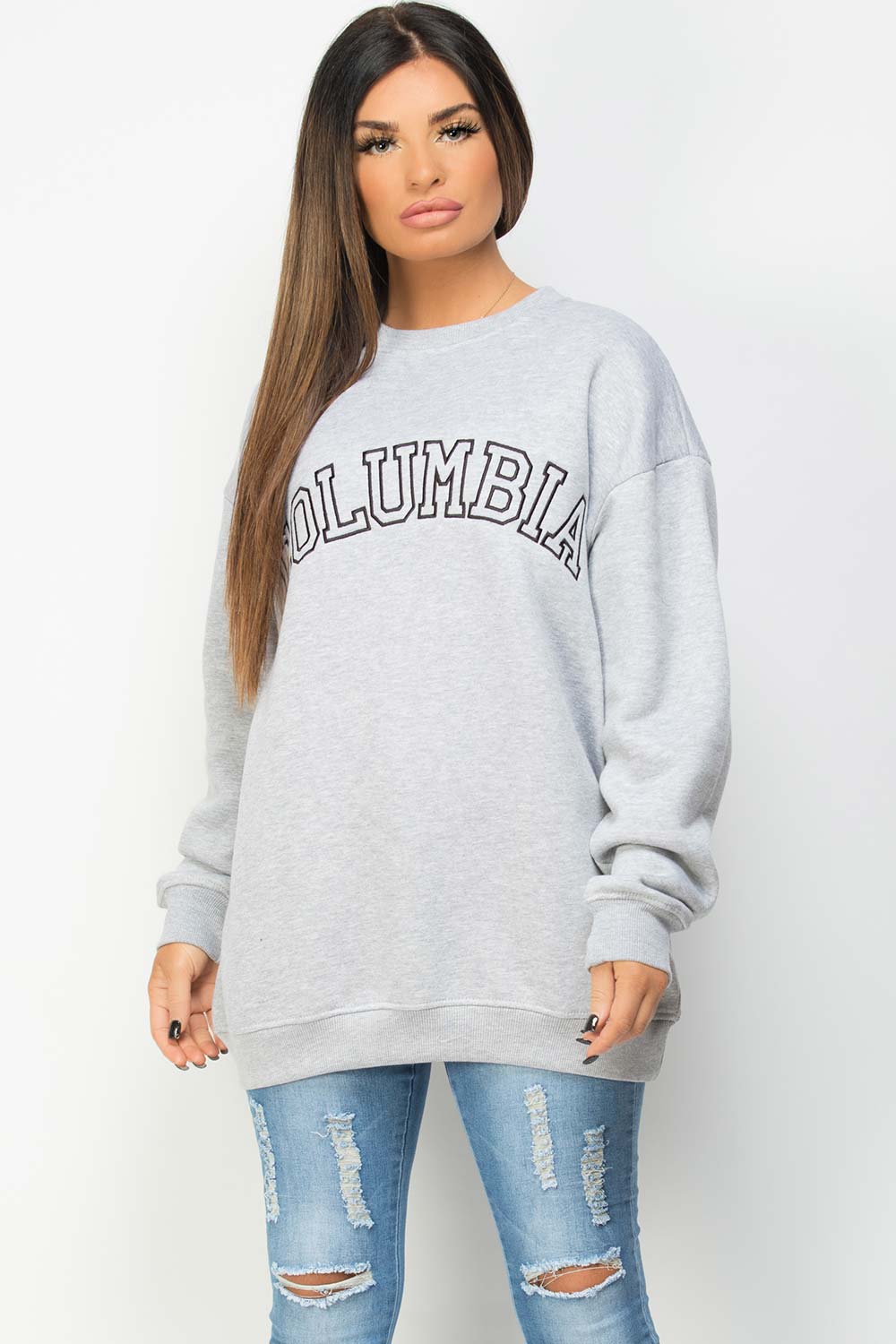 columbia embroidery sweatshirt grey