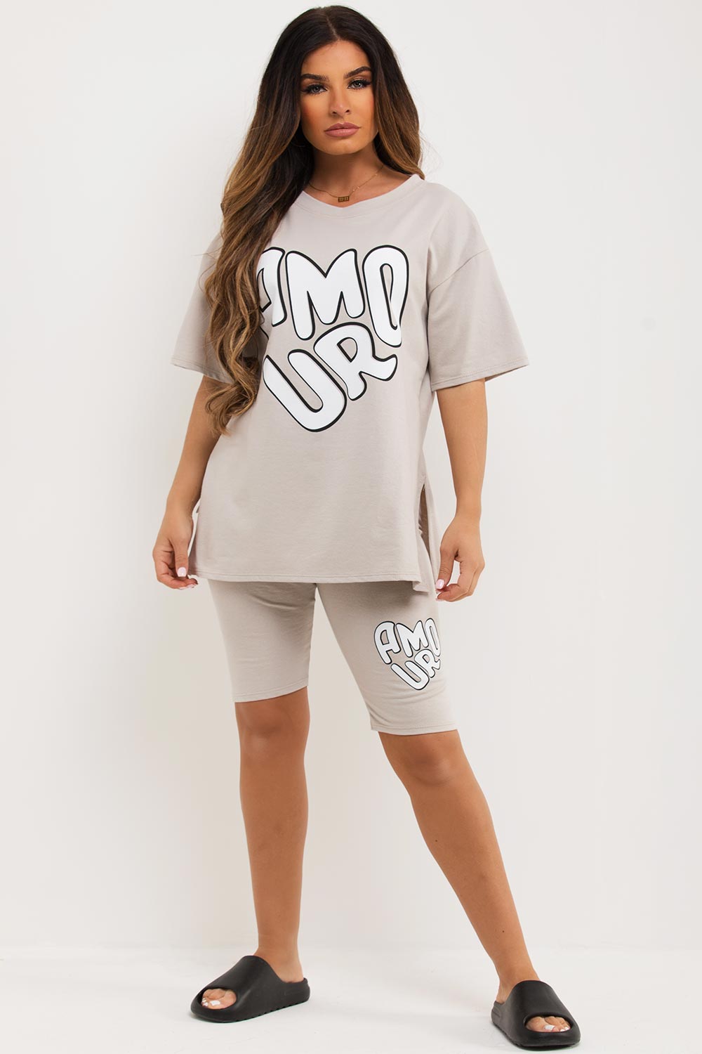 amour print cycling shorts and t shirt co ord