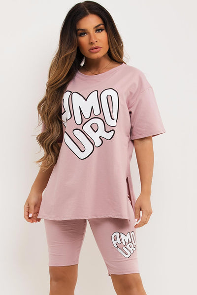 Pink Cycling Co Ord Women's Cycling Shorts And T Shirt Co Ord With