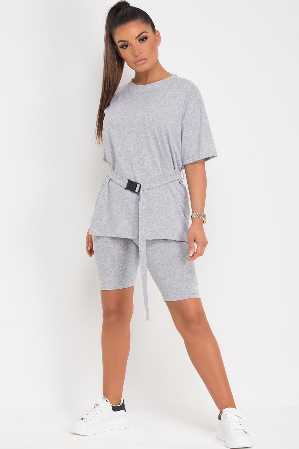 grey t shirt cycling shorts set
