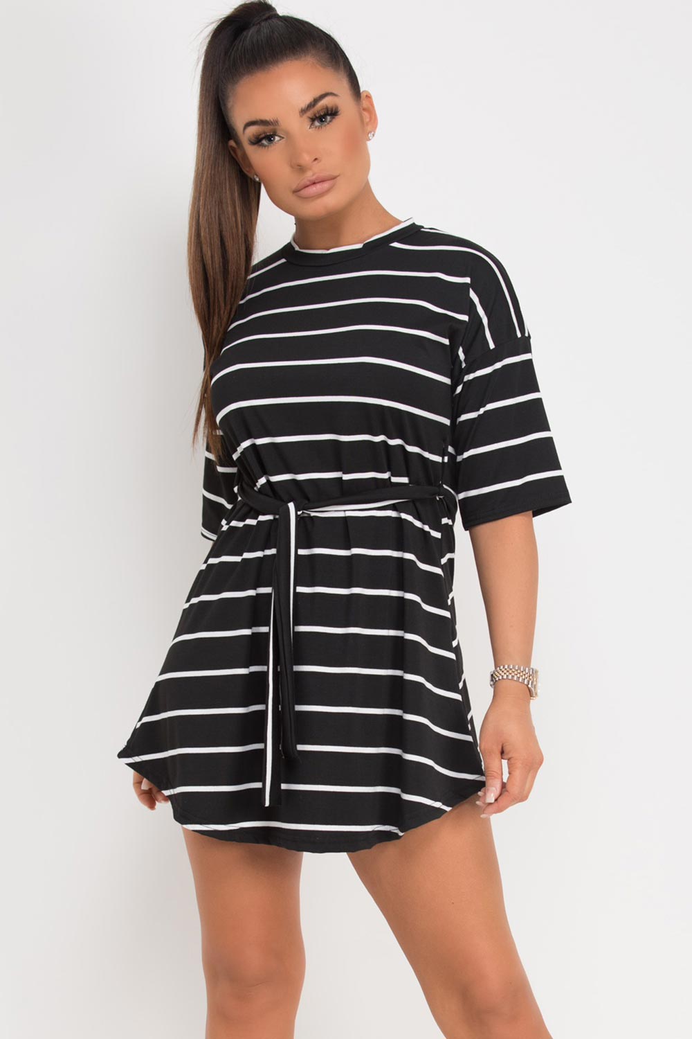 black stripe t shirt dress