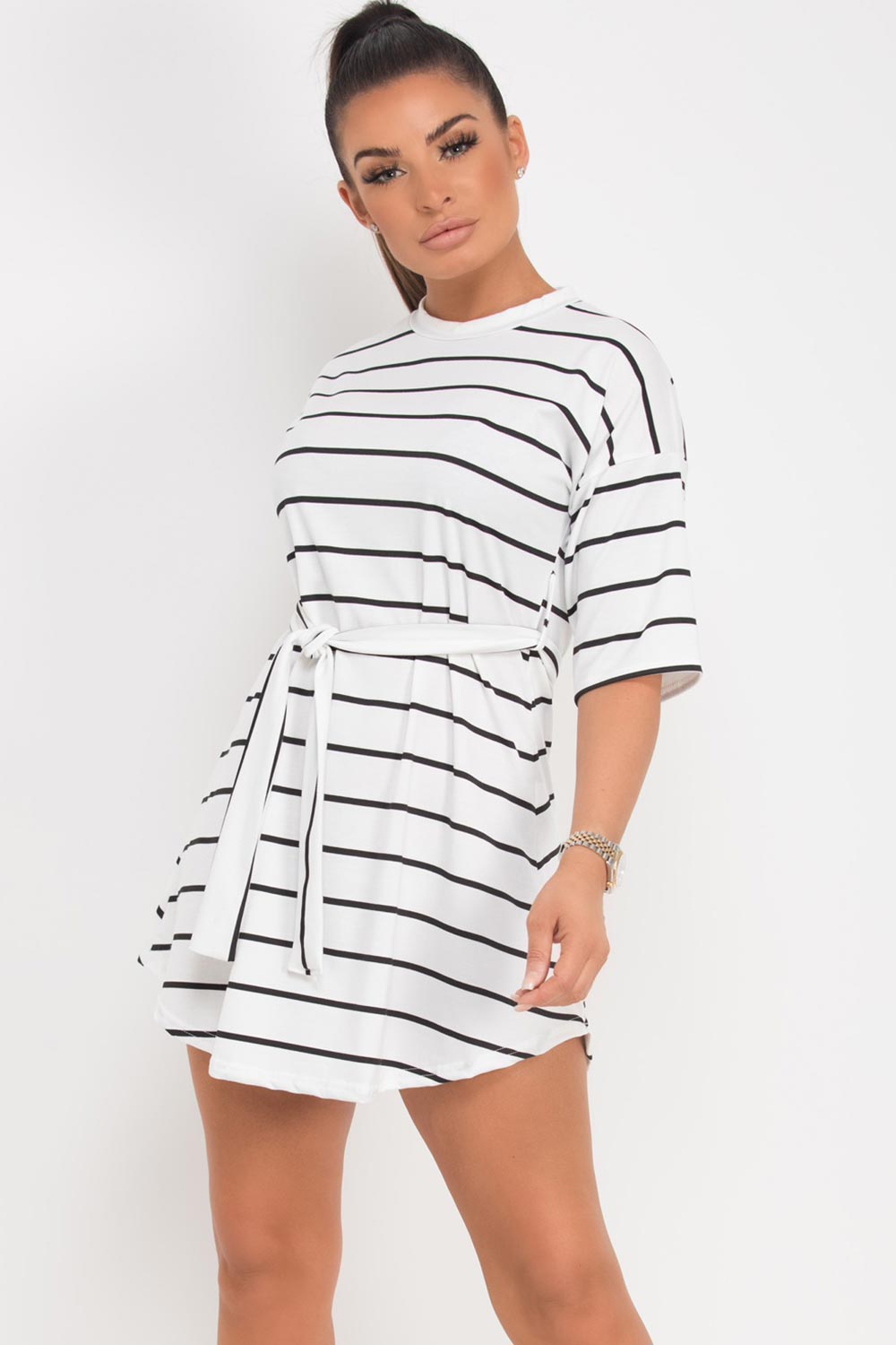 white t shirt dress striped