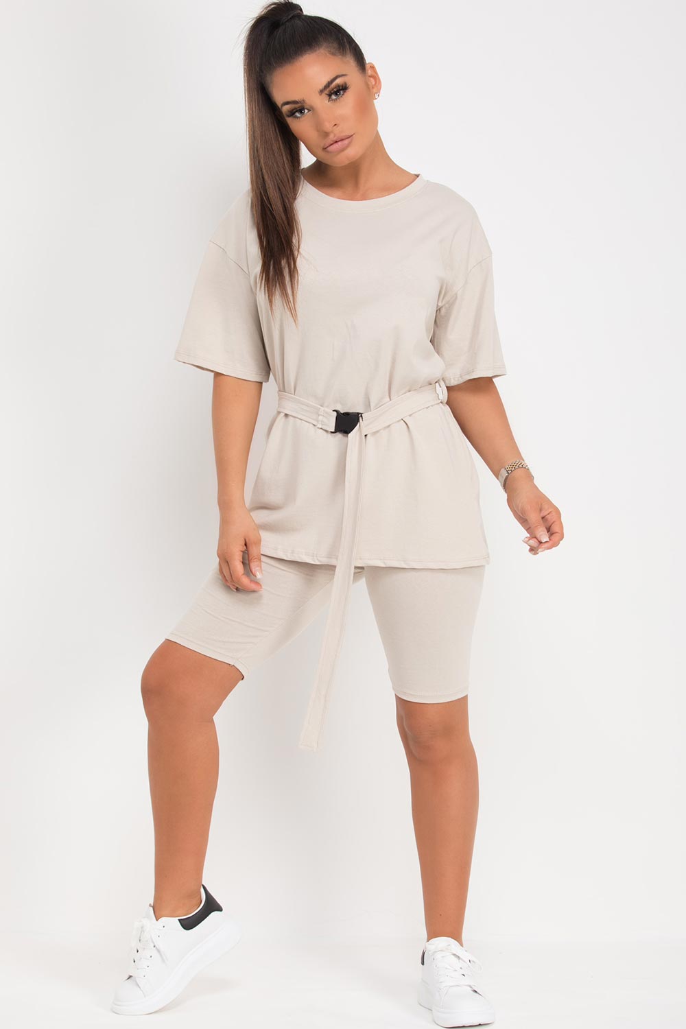 top and cycling shorts set with utility belt stone