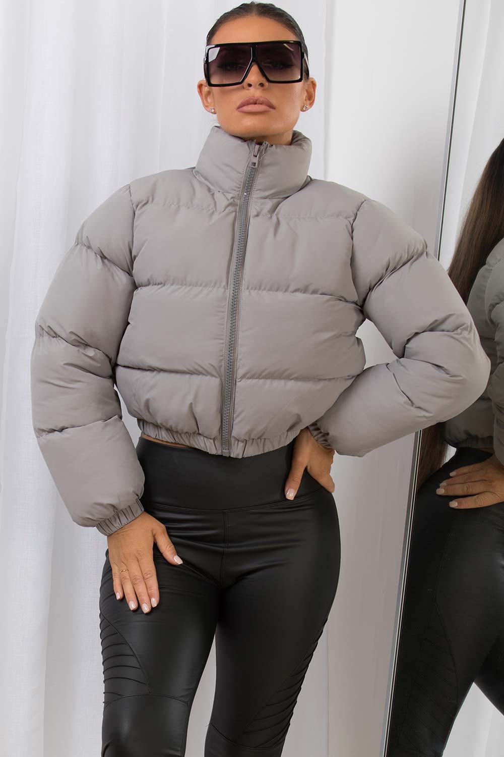 crop puffer jacket grey