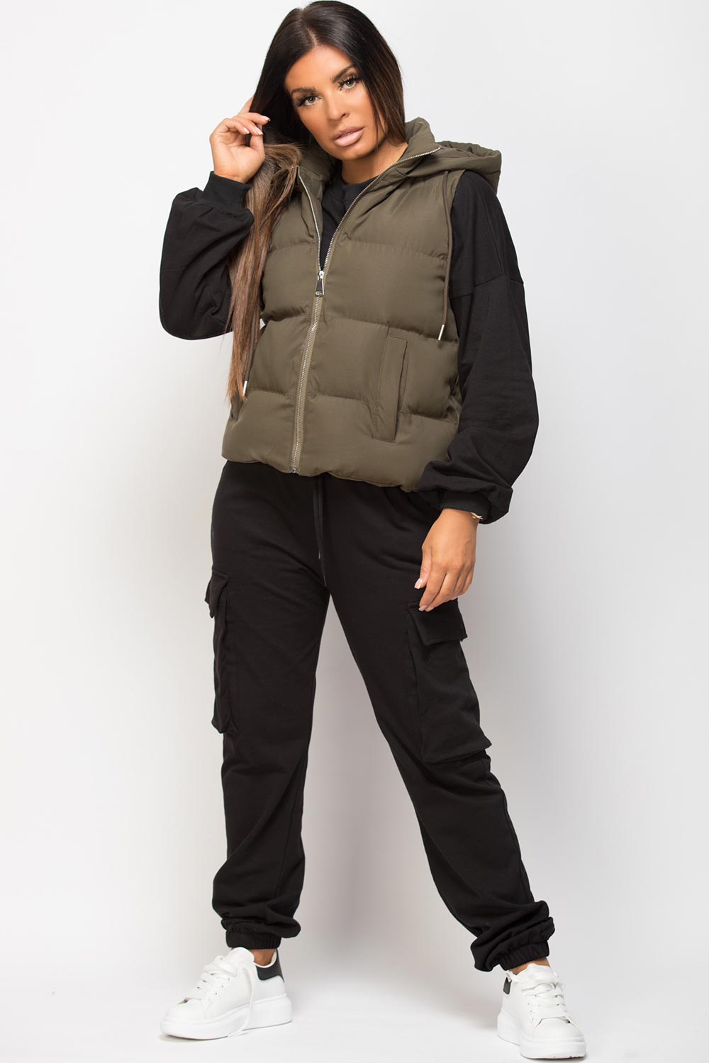 short padded gilet khaki