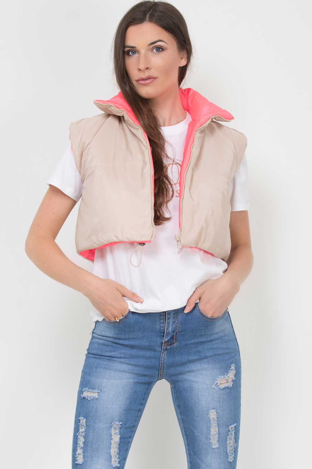 crop padded gilet reversible