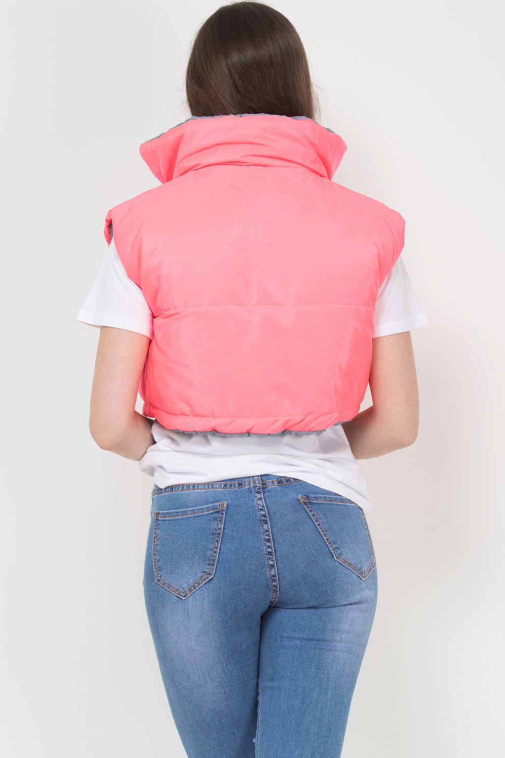 padded cropped gilet grey