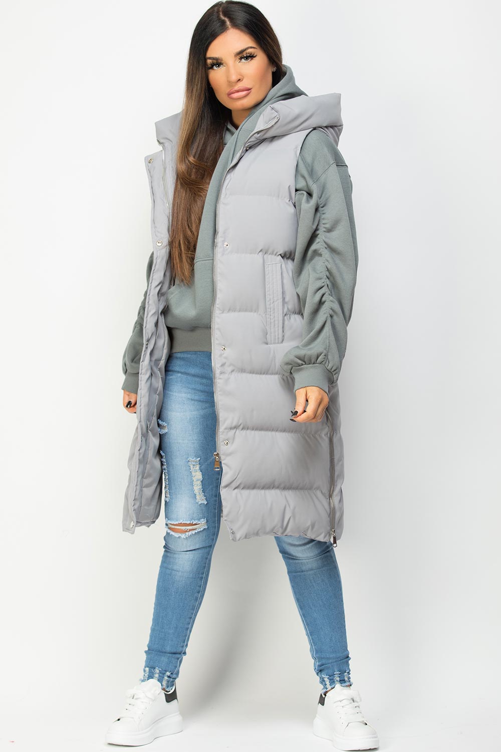 grey padded puffer gilet long