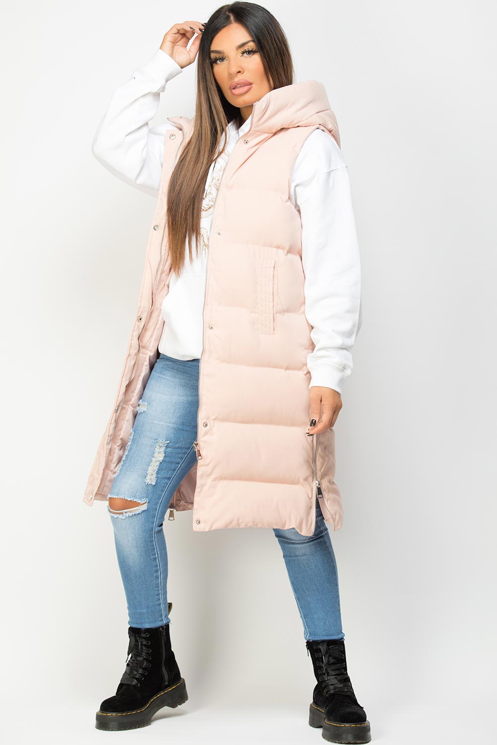 padded hooded gilet pink