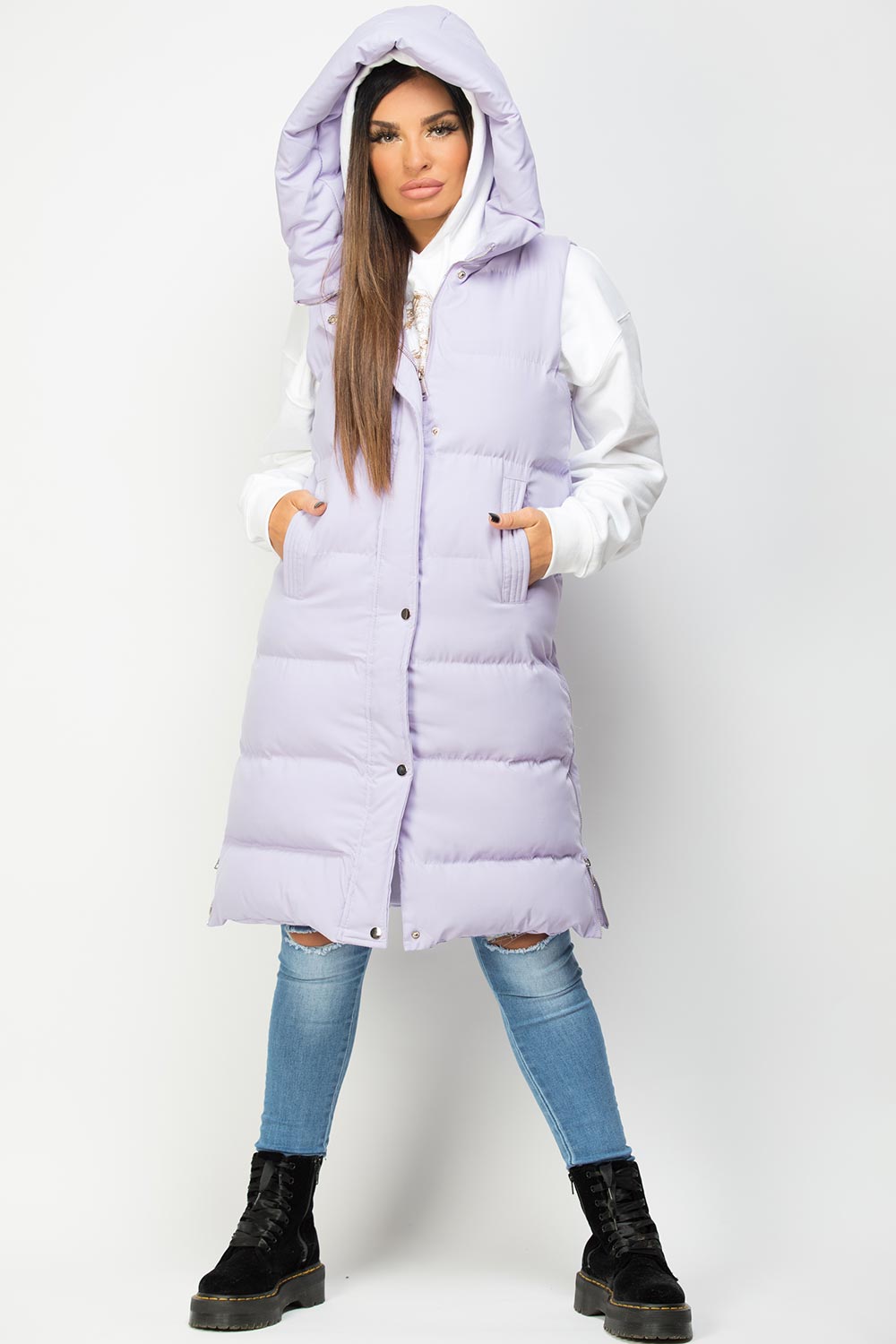 lilac puffer padded gilet