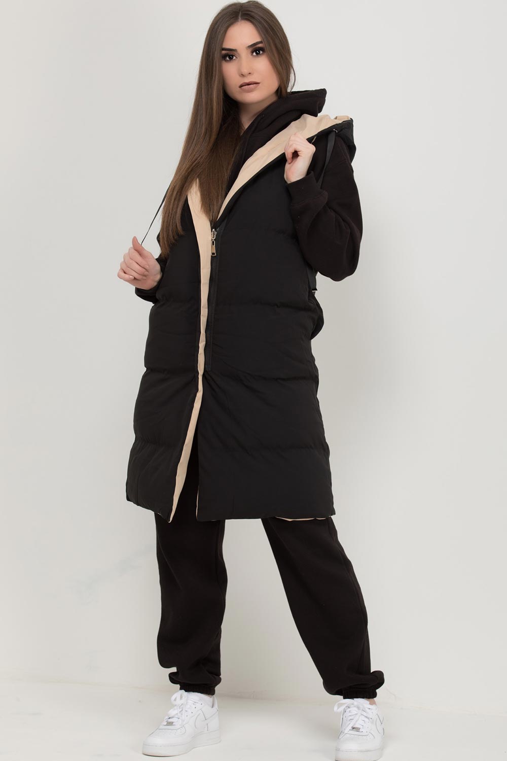 long sleeveless jacket gilet reversible