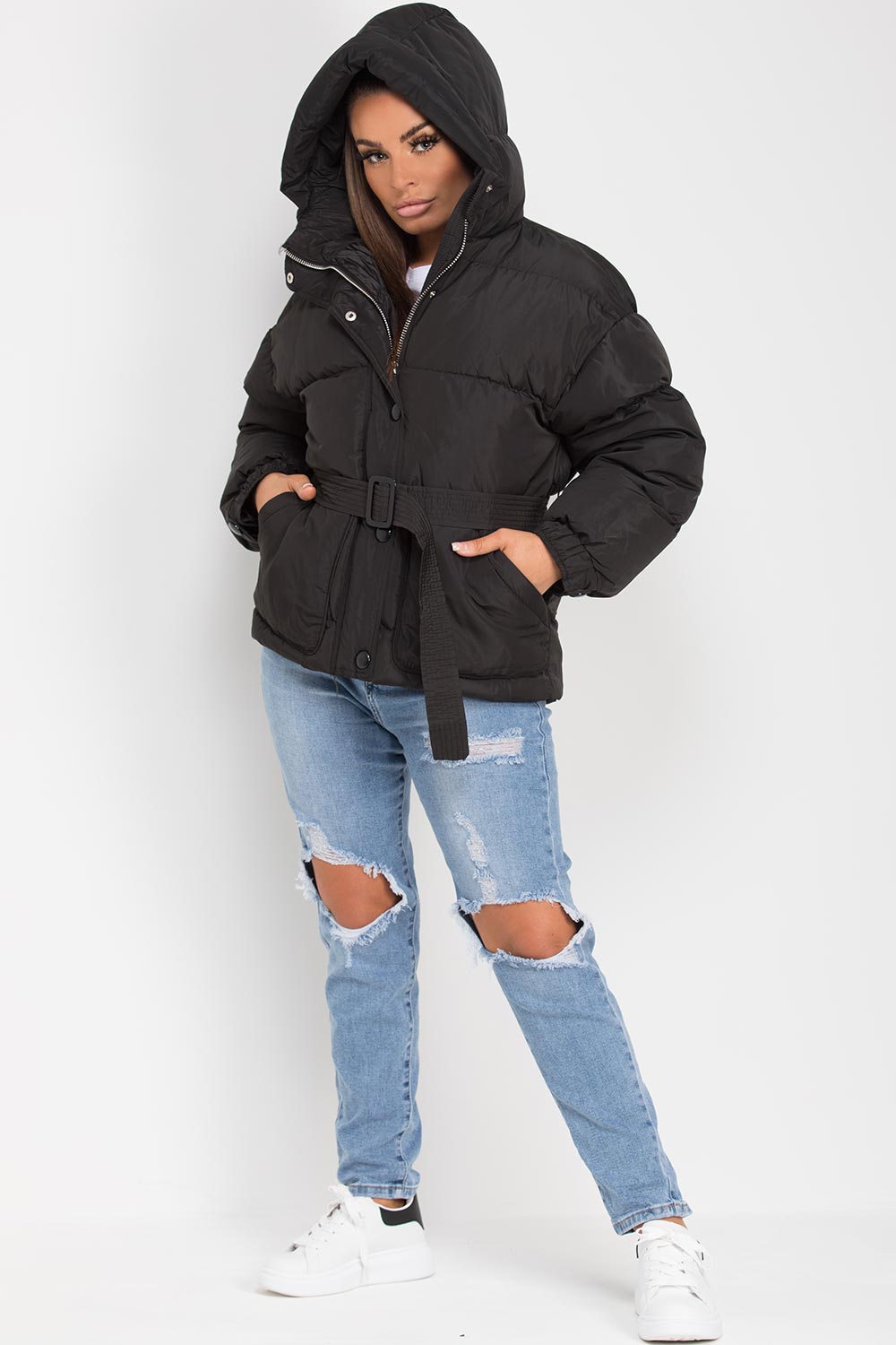 womens puffer coat with belt