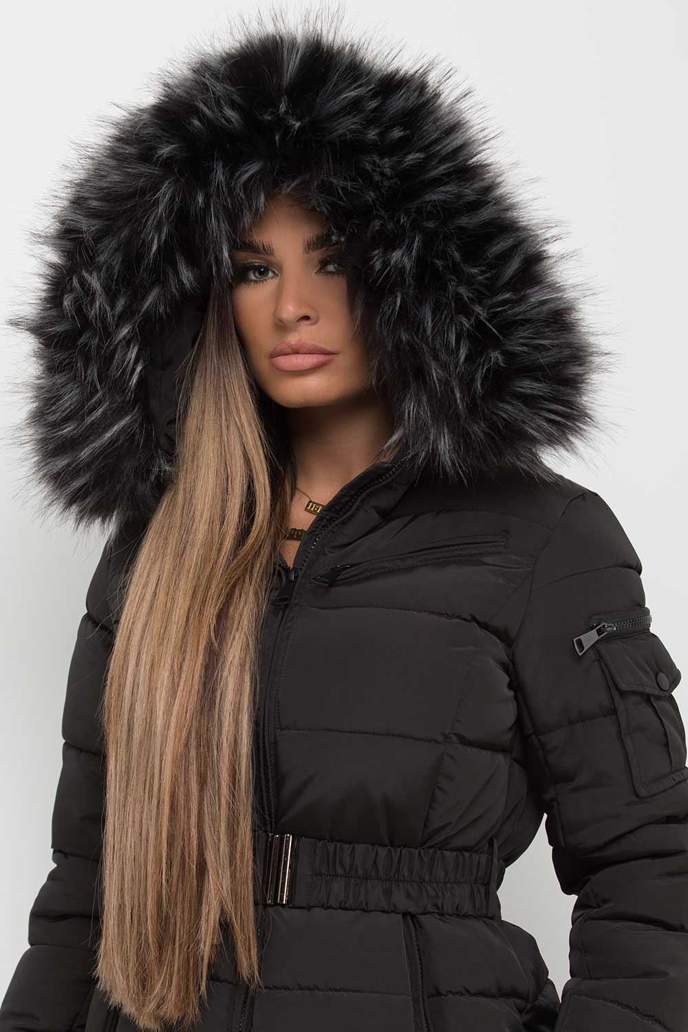 puffer jacket with fur hood womens