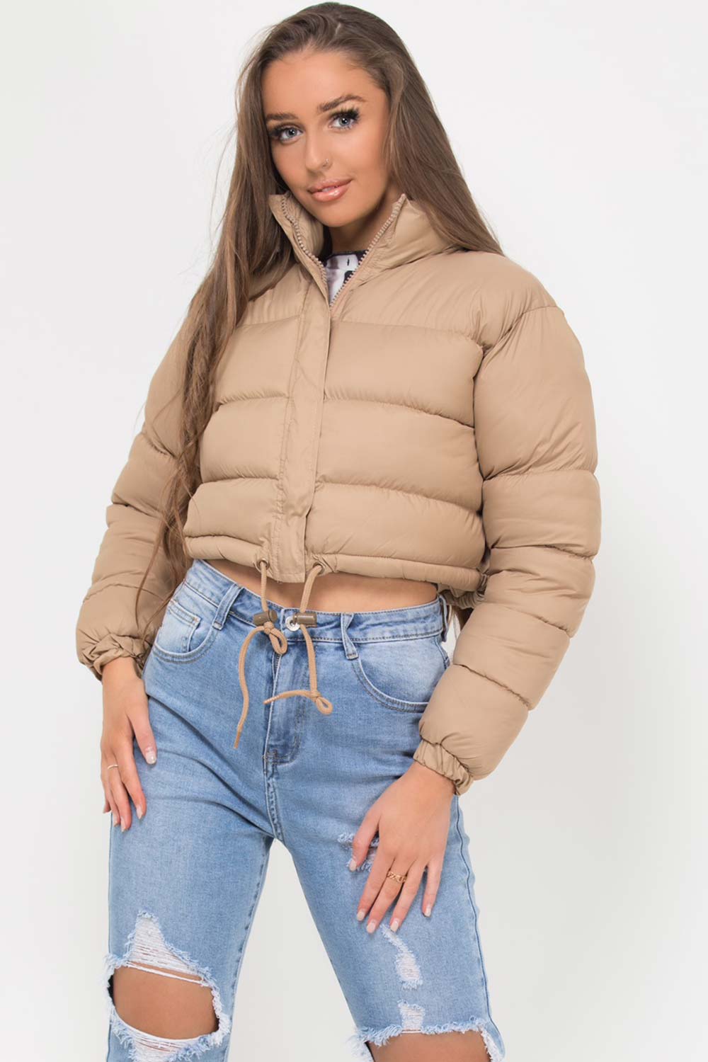 padded puffer cropped jacket stone