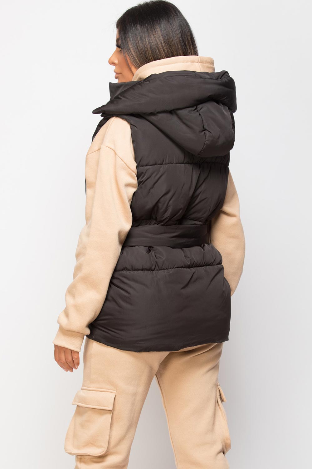 black hooded gilet sleeveless jacket